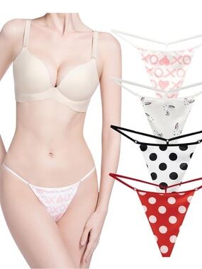Polka Dot 4-Pack Seamless No-Show G-String Thongs | Size S-XL